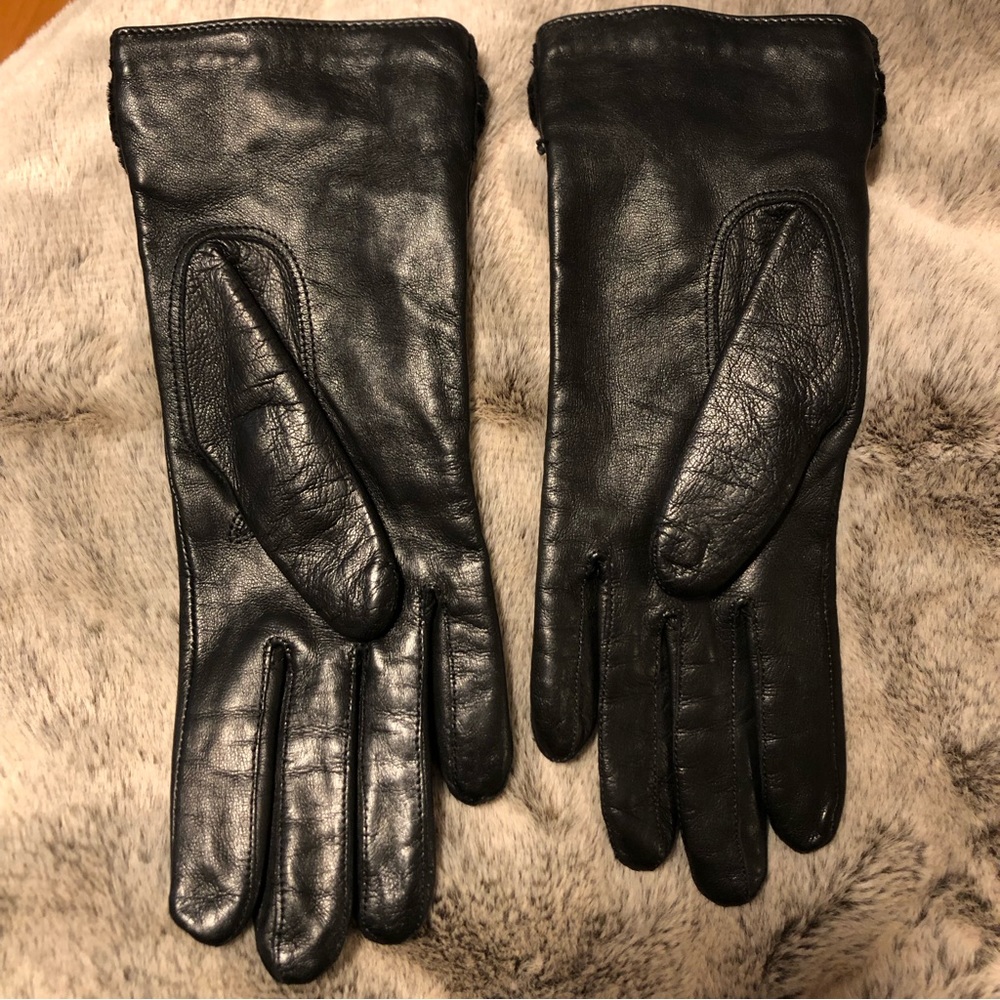 COACH vintage leather and silk black bow gloves size 6.5 - Picture 4 of 5